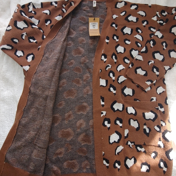 NWT Plus Size Grecerelle Open Front Leopard Print Cardigan Sweater - Size 2XL - Picture 10 of 15